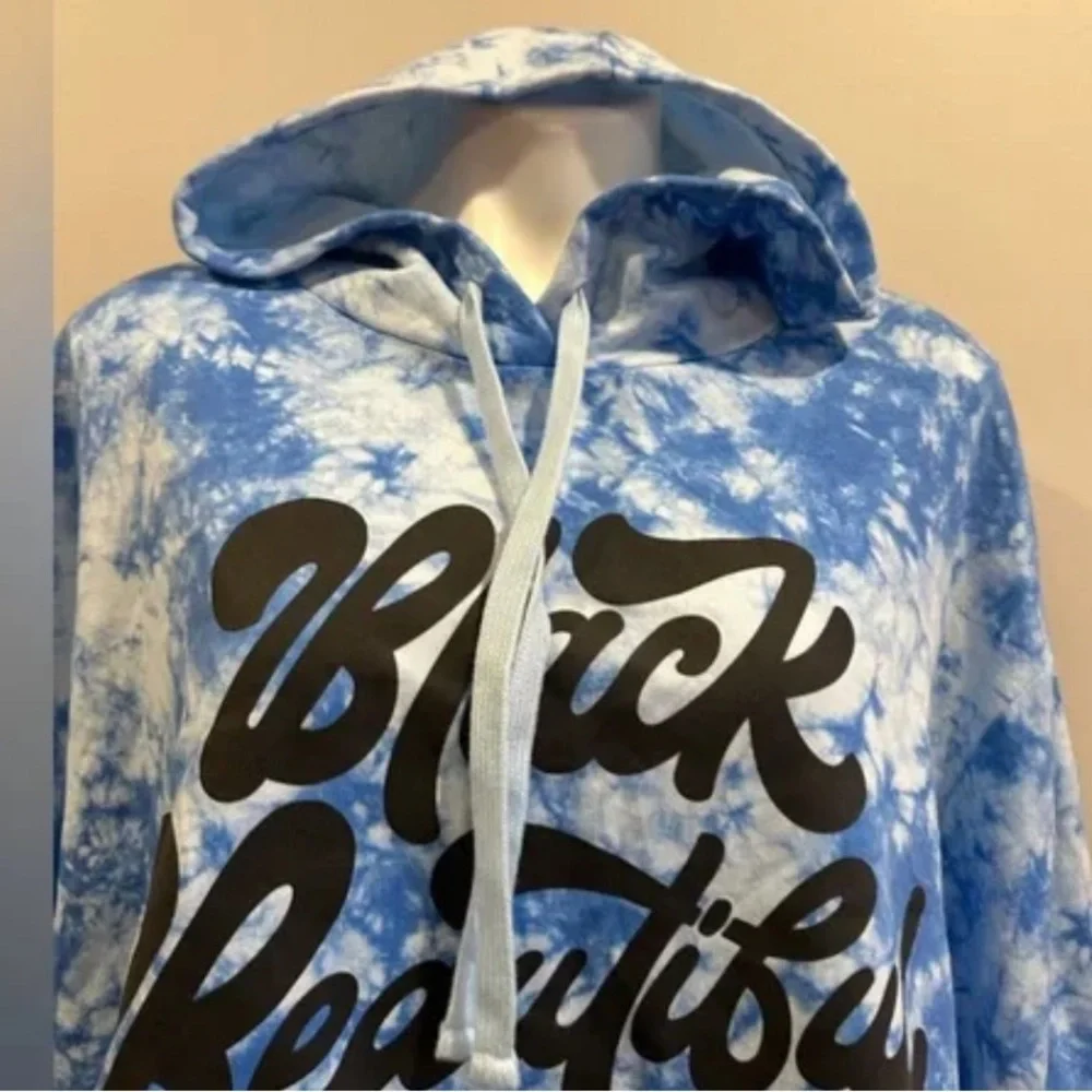 New men’s Black history month hoodie tie dye blue and white size L